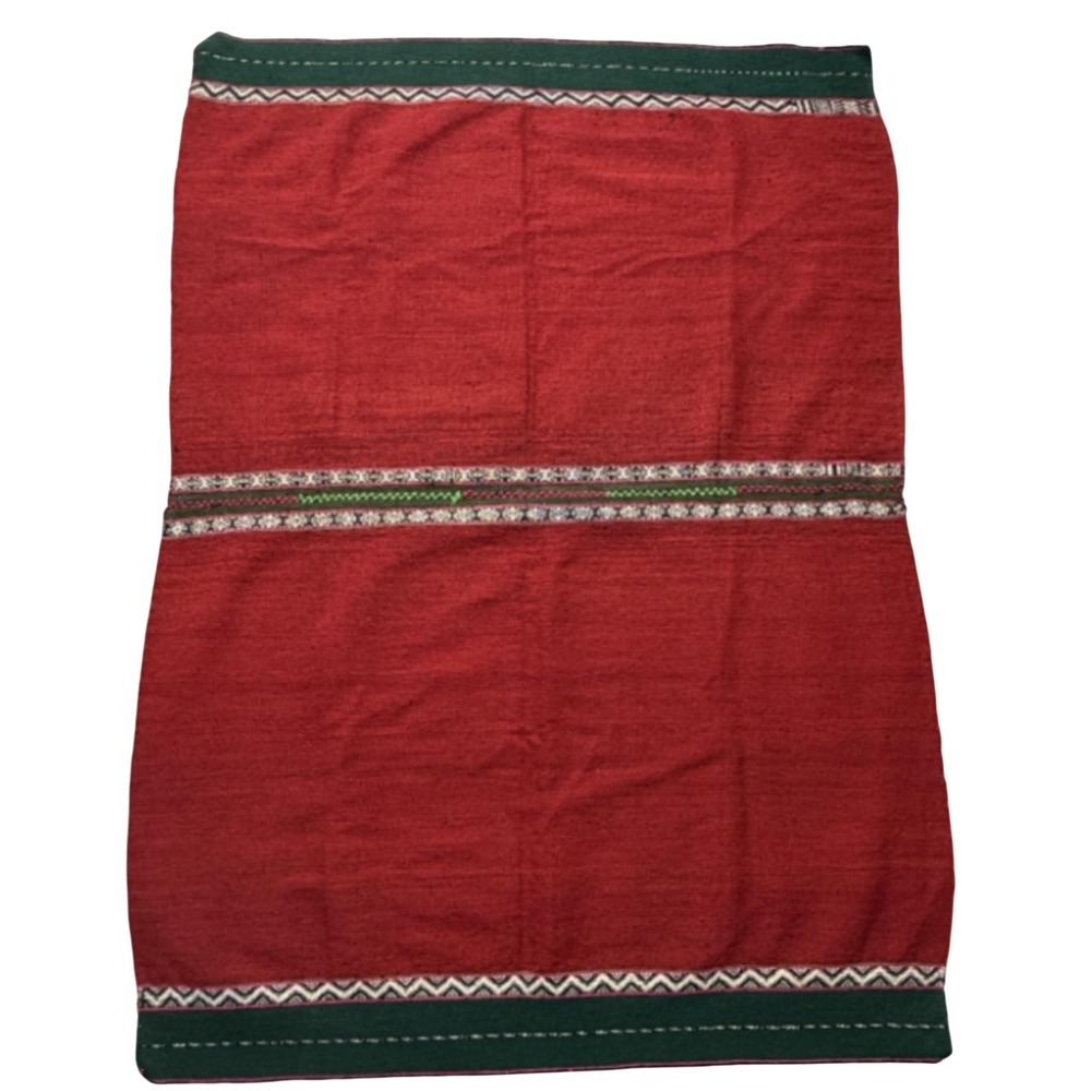 Handmade Red Tribal Accent Rug 33in Wool Blend Geometric Woven Boho Decor